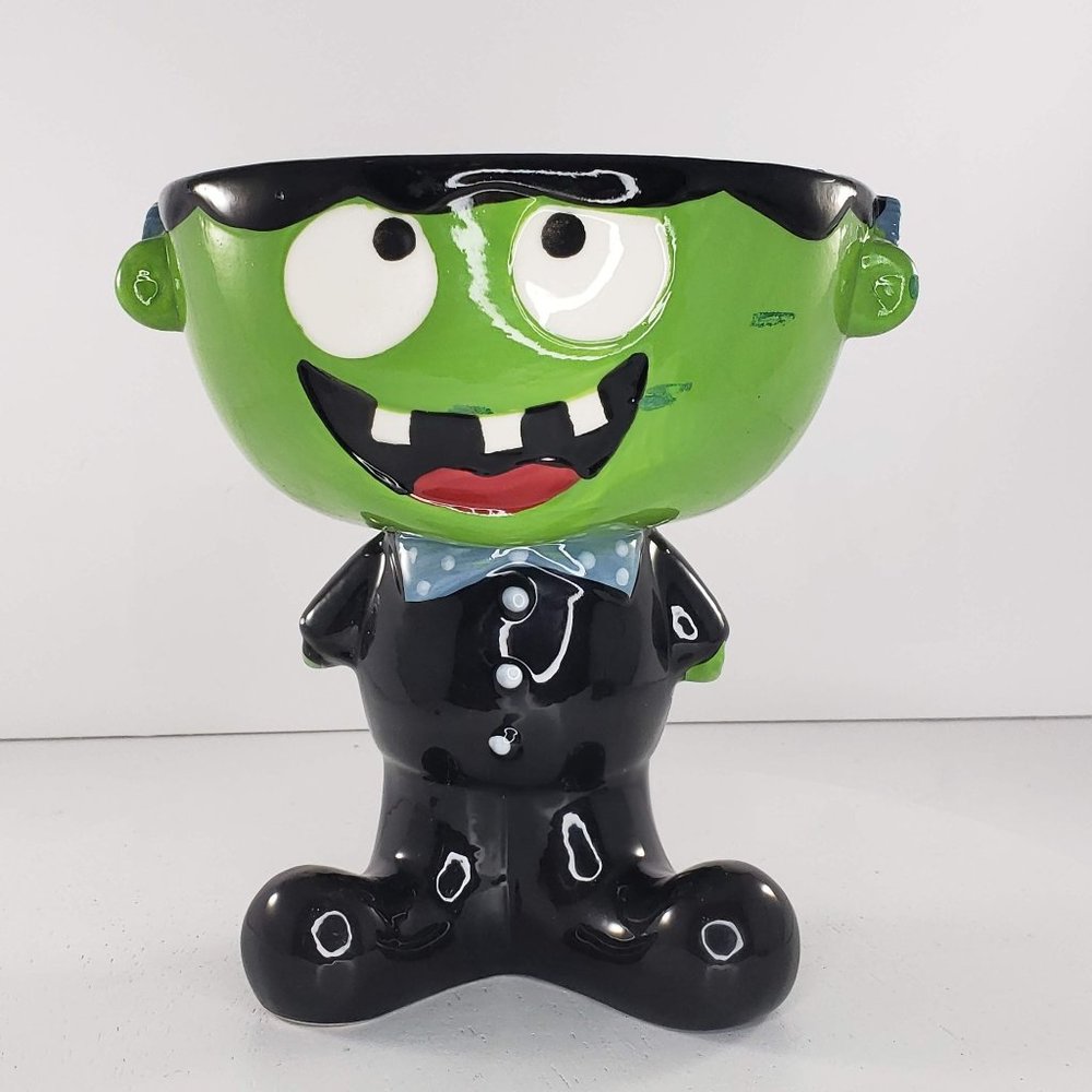 Frankenstein Halloween Candy Bowl Ceramic 6" *FLAW*